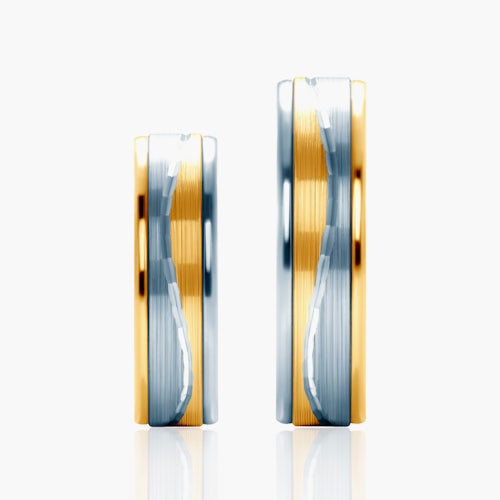 Obrączki ślubne: dwukolorowe złoto, płaskie, 6 mm